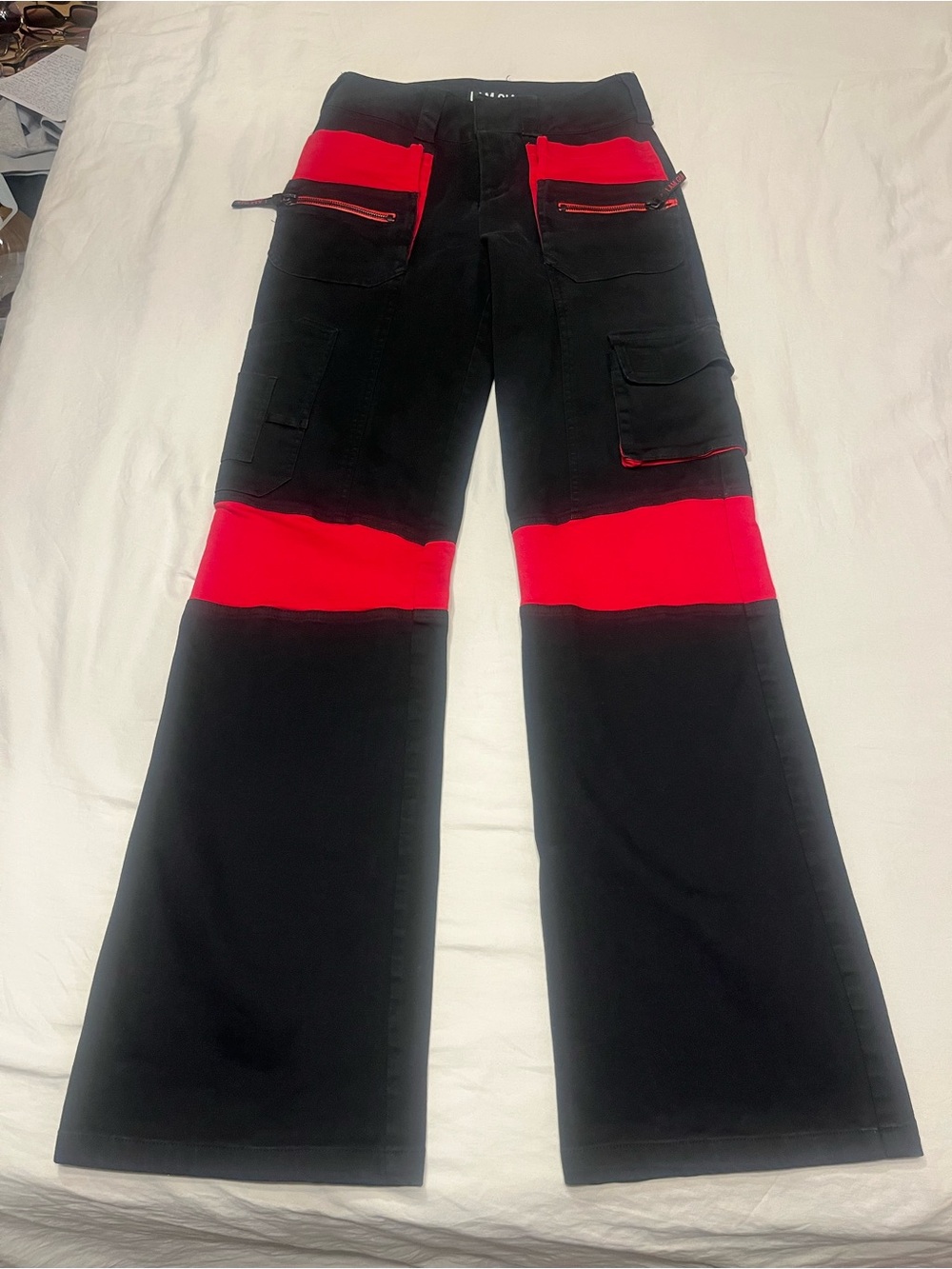 I.AM.GIA Black Cargo Pants with Red Accent